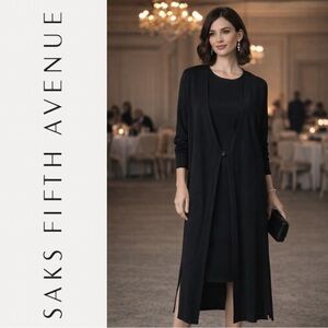 Saks Fifth Avenue 2 Piece Black Formal Dress & 1 Button Cardigan 10 Vintage VGC